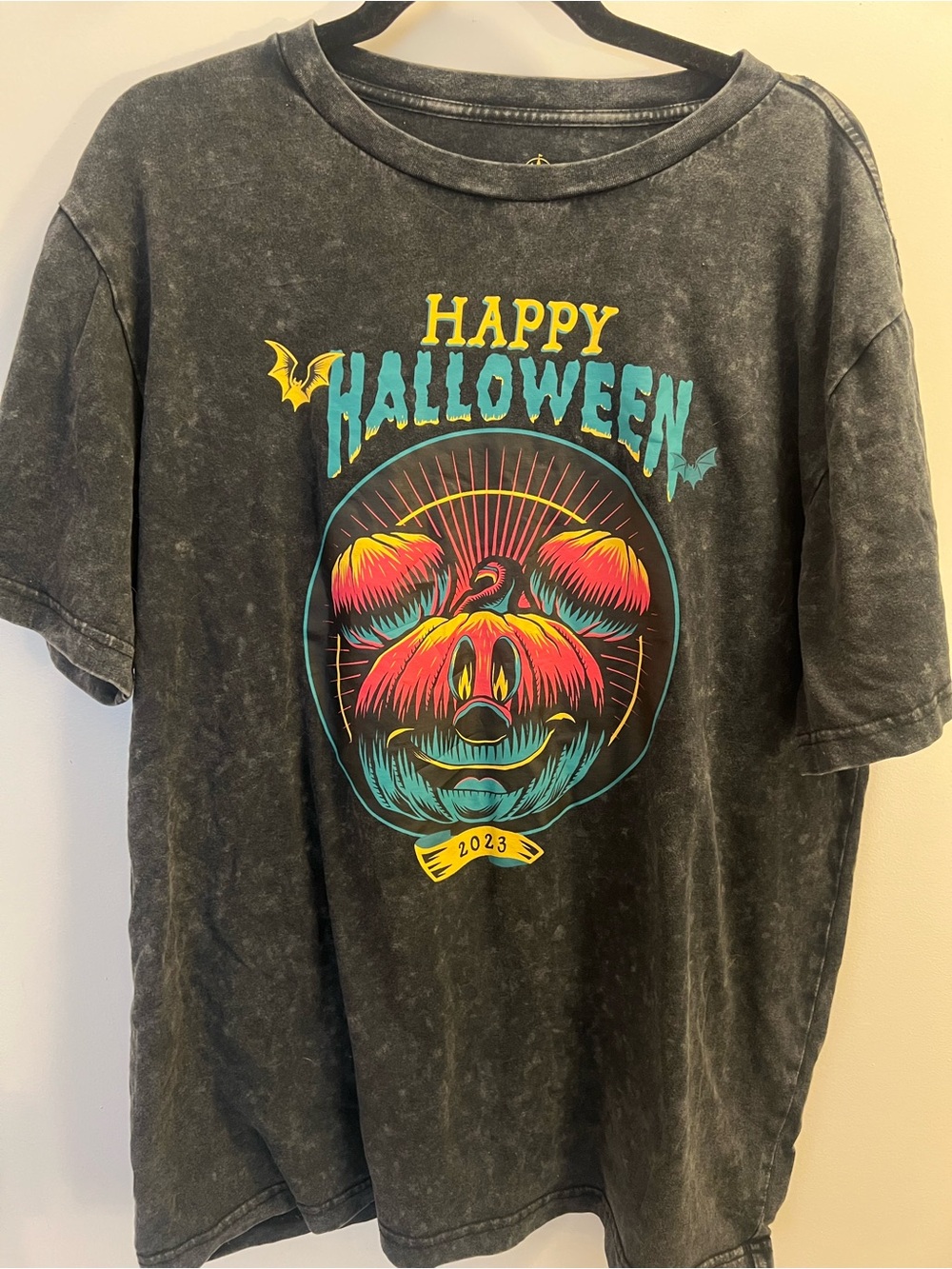 Disney Black Short Sleeve 'Happy Halloween' Graphic Tee with Neon Print